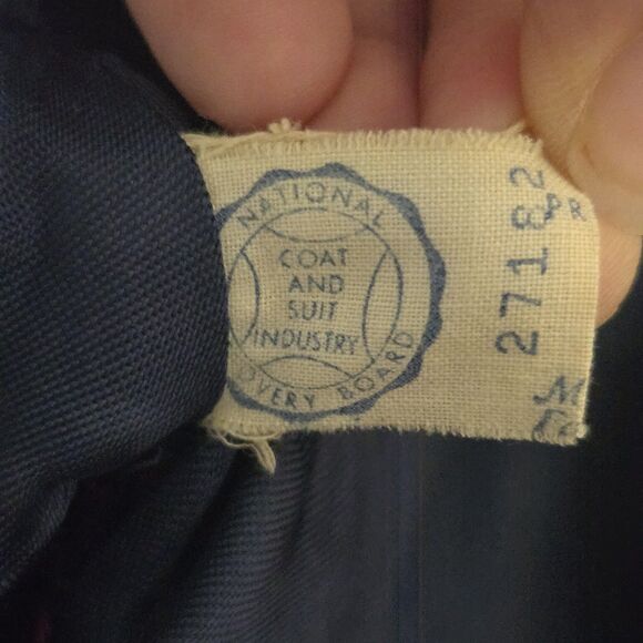 Vintage Infant Coat & Bonnet Set Navy Blue 1950s Double-Breasted Pleated - Picture 7 of 11